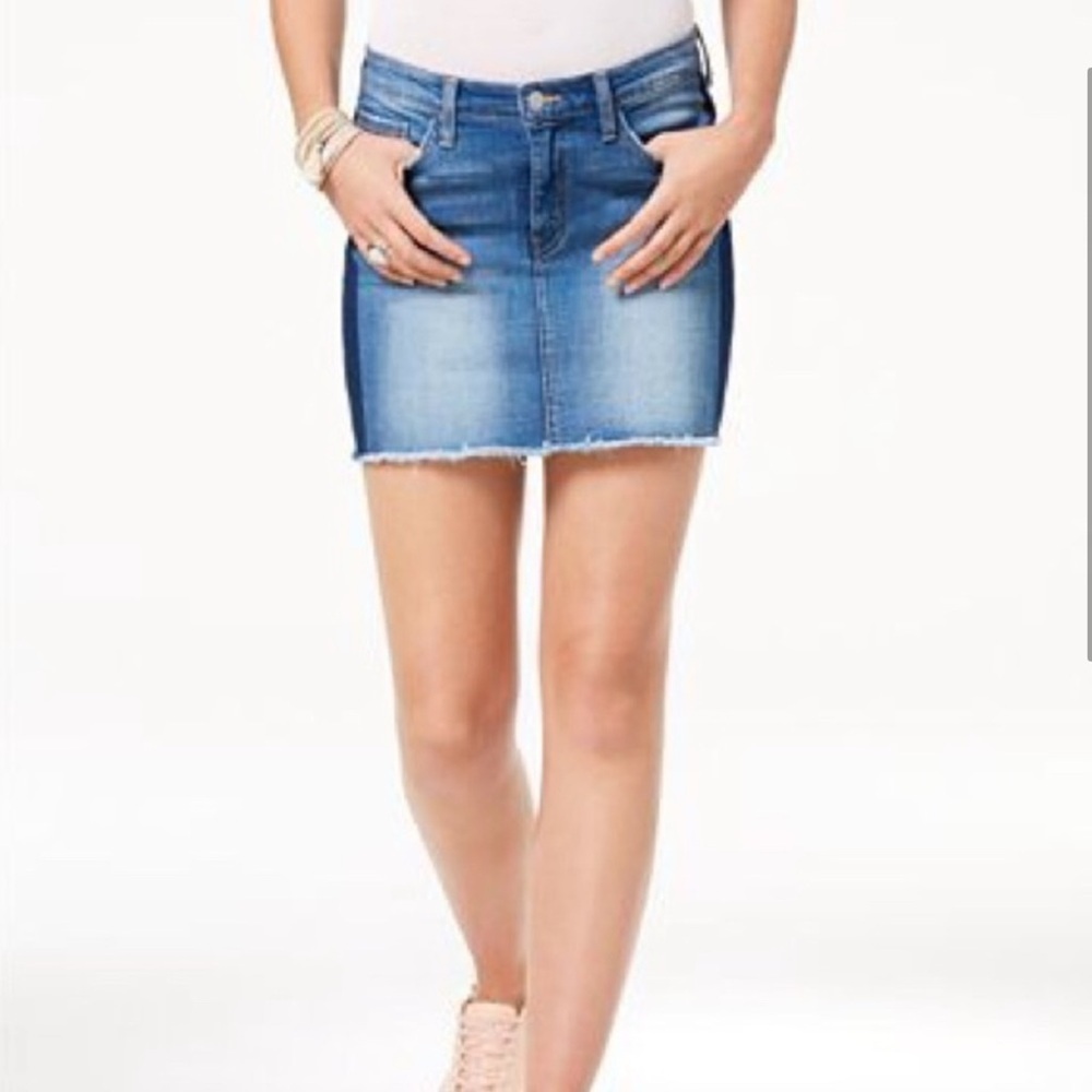 Flying Monkey Two-Tone Denim Skirt Size 28‎ Raw Hem EUC